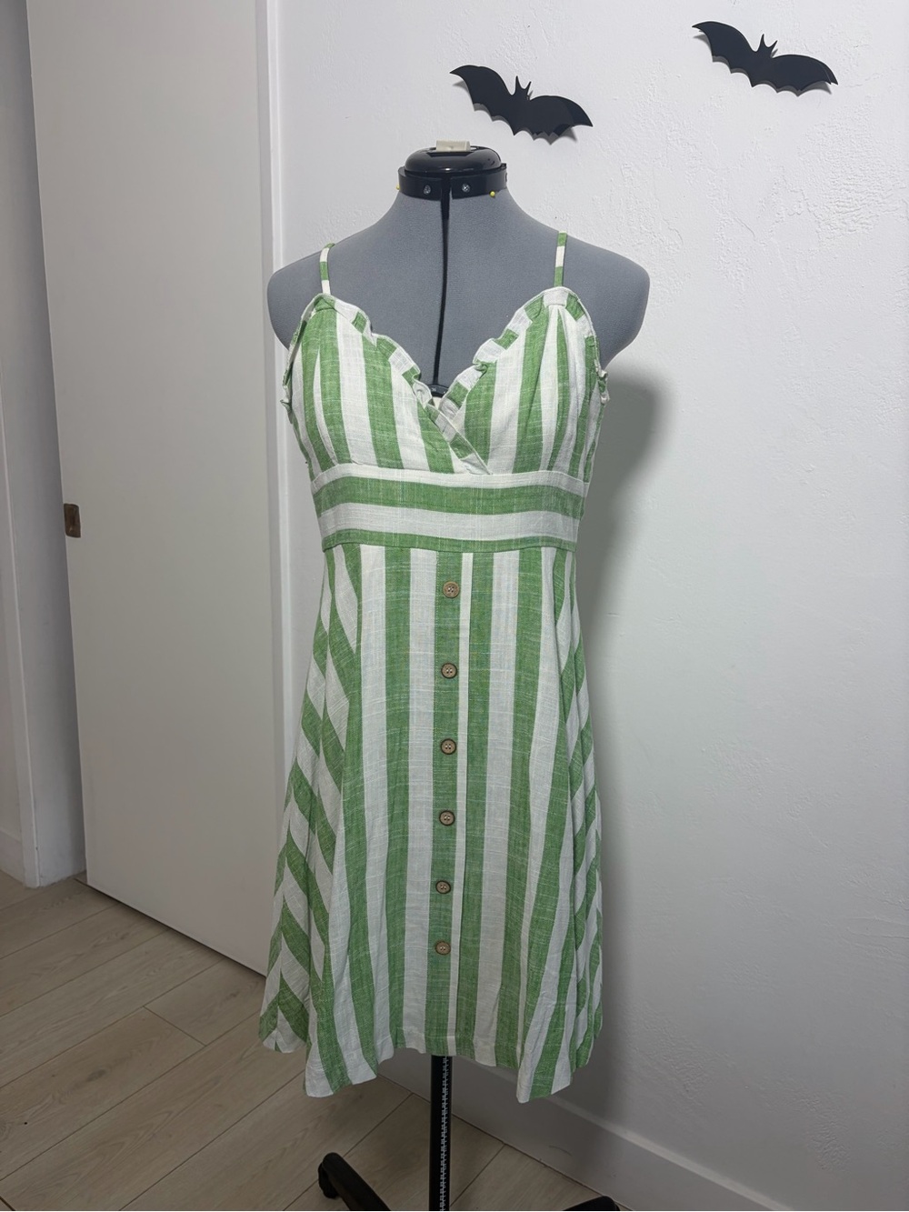 Lulu's Cotton & Linen Green and White Striped Summer Dress
